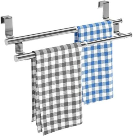 HapiRm Kitchen Towel Holder Over Door Towel Rack, Expandable Tea Towel Rail for Cupboard Door Drawers, Stainless Steel