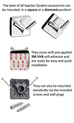 Kapitan Quattro Towel Bar Rail - 60 cm / 23.62 inches, Stainless Steel Square Style Kitchen Rack AISI 304 18/10, Polished Finish, Wall Mounted 3M