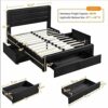 WALNUT Queen Upholstered Bed Frame with 3 Storage Drawers and Built-In USB