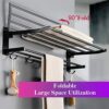 HIGOH Towel Rack Aluminum Towel Rack,Wall Mounted Shower Room Hanger,Foldable with Hook Towel Storage Holder Bathroom Accessories Bathroom Hardwa