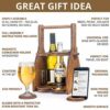 Wood Wine Bottle Glasses Caddy - Beer Carrier - Drinking Desk Accessories - Craft 4 Pack bottle Case - Men's Wine Organizer - Glass tray holder -