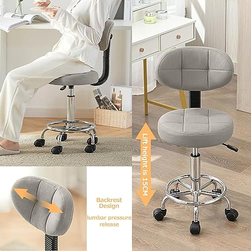 360° Swivel Barstools, Height Adjustable Counter Height Bar Chairs, with Back & Footrests & Quiet Casters, for Home Bar,Grey