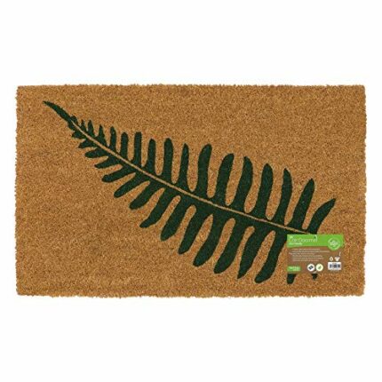 JVL Eco-Friendly Placement Latex Backed Coir Entrance Door Mat, Leaf Design, Brown