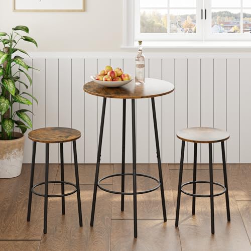AEPOALUA 3 Piece Bar Table Set, Round Bar Table and Chairs Set of 2, Pub Dining Table Set Counter Height Wood top, Bar Stool Table for Breakfast