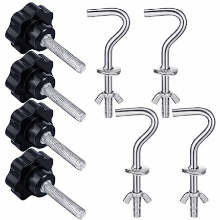 Therwen 8 Pcs Hammock Combo Hardware Kit Hammock Stand Replacement Hooks M8 x 40 mm Star Hand Knob for Home Patio Umbrella Base Garden