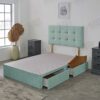 Plush Divan Bed Base With Deluxe Cube Headboard | Storage Drawers Available (Green Plush, 4.0FT Small Double - 4 Drawers)