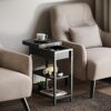End Table with Charging Station, Narrow Side Table with USB Ports and Outlets, Flip Top Nightstand / Bedside Table / Sofa Couch Table for Small S