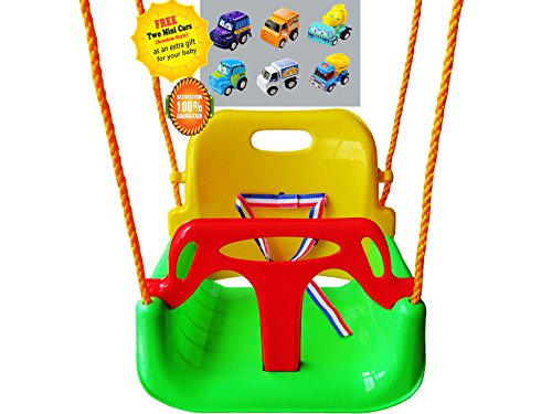 LITTLEFUN 3-in-1 Infant to Toddler Upgrade Version Swing Set for Home Garden Patio Indoors Outdoors Doorway(Blue Chair+Green Handrail)