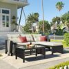 CZDYUF Outdoor Patio 3 Pcs Rattan Wicker Sofa Set， With Lounger Seat, Beige Cushions