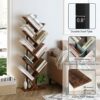 Yusong Tree Bookshelf, Floor Standing Bookcase with Steel Pipe for Living Room Bedroom, Organizer Shelves for Home Office (Brown, 9 Tier)