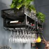 PIBM Wall-Mounted Iron Art Storage Wine Rack Retro Wine Bottle and Wine Glasses Display Shelf 100X35X27Cm J1114