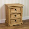 Amazon Brand - Movian Corona 3 Drawer Bedside Chest Distressed Waxed Rectangular Nightstand Table, Solid Pine Wood, 35 cm D x 48 cm W x 60 cm H