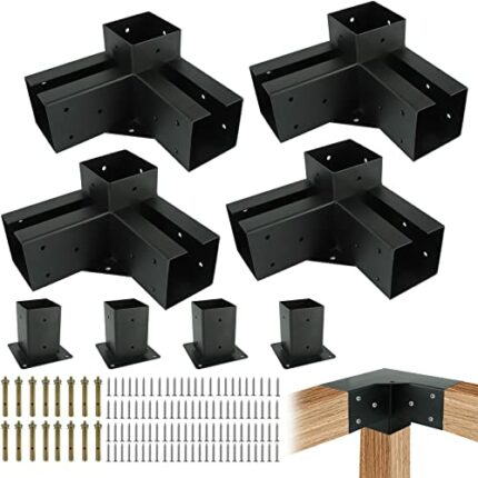 Pergola Gazebo Brackets-Kit Toja Grid - Nopwer 3-Way Right Angle Corner Bracket for 4x4 Inch Wood Beams