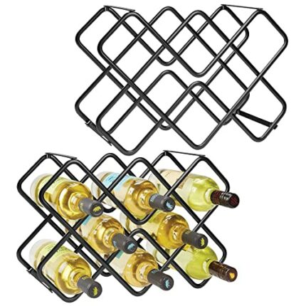 mDesign Set of 2 Free-Standing Wine Rack – Metal Wine Bottle Holder for the Kitchen – Wine Storage Rack with 3 Levels for up to 16 Bottles in Tot