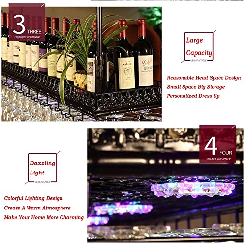 EMISOO Hanging Wine Rack, Retro Ceiling Decoration Rack, Upside-down Hanger Suitable for Living Room, Dining Room, Bar, with Colorful Lights (Col