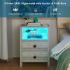WOOVIVS Nightstand with LED Lights, Bedside Table with 2Outlets & USB Ports, Wooden Night Stand with 2 Drawers, End Table for Bedroom/Living Room
