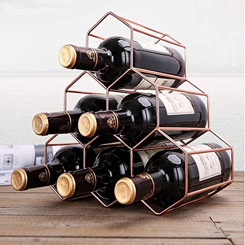 OUSIKA Wine Racks,Wine Bottle Rack,Free Standing the Geometric Metal Wine Holder Iron Art 6 Bottles Wine Glass Racks for Bar Cabinet Pantry Kitch