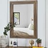 AAZZKANG Rustic Large Mirror Decorative Wooden Frame Wall Mirror 26"x18" for Farmhouse Bedroom Bathroom Dressing Room Home Decor