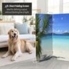 Red Lantern 3 ft. Short Double Sided Beach Canvas Folding Screen 4 Panel Freestanding Partition and Separator for Modern and Contemporary Bedroom
