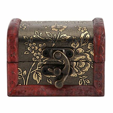Buachois Mini Vintage Decorative Wooden Treasure Chest Chinese Style Oriental Treasure Chest Retro Pirate Jewelry Toy Wooden Box for Books Cards