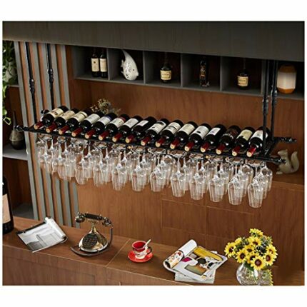 Stylish Simplicity Down Ceiling Wine Rack Vintage Wrought Iron Minimalist Creative Display Goblet Storage Wine Rack Restaurant Kitchen Bar Floati
