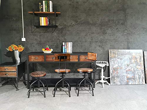 Topower American Antique Industrial Design Black Metal Bar Stool Adjustable Swivel Counter Stools Indoor House Design Set of 2 (Black 2pcs, Woode