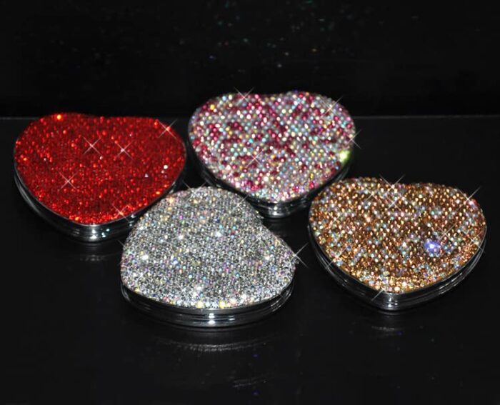 Rich Boxer 2 Pcs Sparkling Rhinestone Heart Shaped Compact Mirror Makeup Mirror Foldable Mirror Pocket Mirror for Women Girls Great Gift