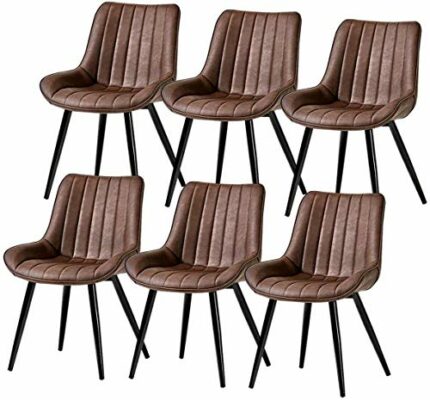 dining chair Kitchen Dining Room Furniture Chairs PU Leather Dining Chairs Set Of 6 With Backrest And Padded Seat Faux Leather Metal Legs Vintage