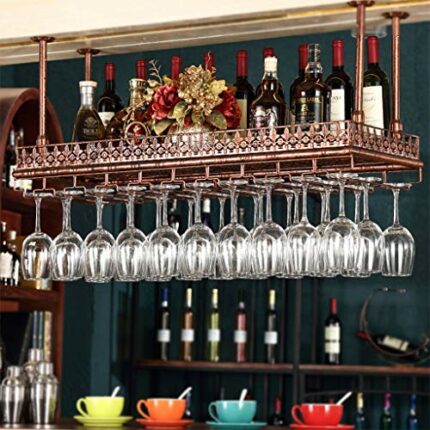 PIBM Wrought Iron Double Wine Rack Upside down Fashion Creative Wine Glass Rack Hanging Wine Cabinet Wine Rack Wall Hanging Red Fashion Creative