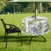 xigua Elegant Flowers Tablecloth Durable 60 Inch Round Table Cloth Cover with Zipper Umbrella Hole Camping Tablecloths for Outdoor Party Picnic