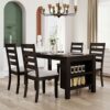 FEER Kitchen 5 Piece Dining Table Farmhouse Wood W/2 Tier Storage Racks 4 Person Kitchen Set W/Upholstered Dining Chair