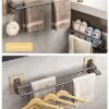 Towel Rail, Black Self Adhesive Towel Holder with Anti Rust Aluminium, 2-Tier Double Rod Towel Shelf Bar with 2 Hooks, No Drilling Towel Storage
