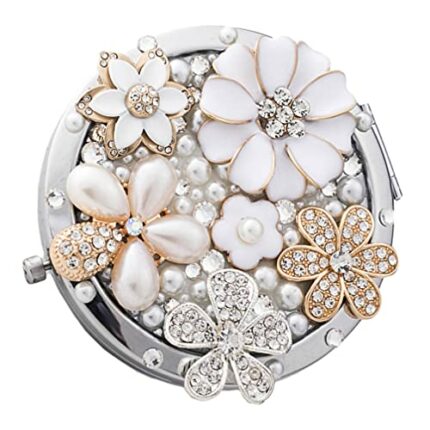 Healifty Decorative Compact Mirror Metal Glass Folding Mirror Exquisite Magnification Mirror Travel Mirror Compact Portable Mini Makeup Mirror