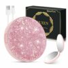 QearFun Luxurious Rhinestone LED Lighted Compact Mirror, Bling Portable Travel Makeup Jeweled Mirrors, 3.5 inch Rechargeable Mini Magnifying Pock
