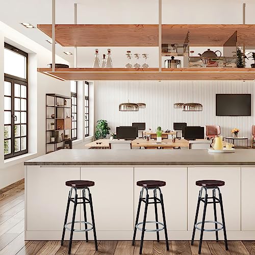 LAVIEVERT Bar Stools Set of 2, Swivel Round BarStools, Industurial Counter Stools Bar Chairs with Metal Footrest & Wood Seat for Kitchen, Dining