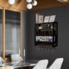 7RiversART 3-Tier New & Improved Wall Mounted Wine Rack Anti-Rust Durable Space Saving Multifunctional Storage with Glass Holder Wood Shelf