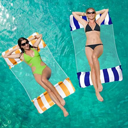 Pukitt 2 Pack Water Hammock, 4-in-1 Multi-Purpose Inflatable Pool Lounger Float with Bottom Mesh, Inflatable Hammock for Adults Kids, Portable Fl