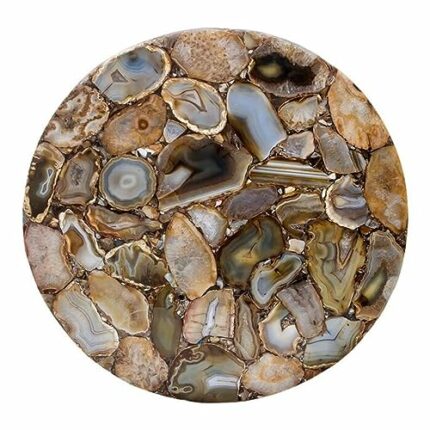 Gifts And Artefacts 36 x 36 Inches Round Shape Brown Agate Stone Kitchen Table Top Resin Art with Gemstone Dining Table for Home Furniture Decor