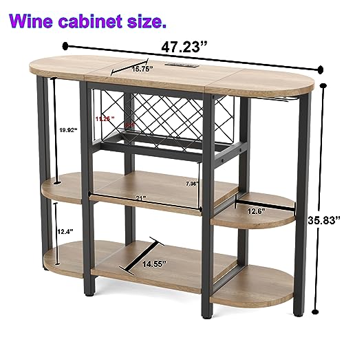 Bar Cabinet, Wine Racks Free Standing Floor with Outlet, Coffee Bar Cabinet with RGB LED Light, Mini Bar Table with Glass Holders, Bottles Wine S