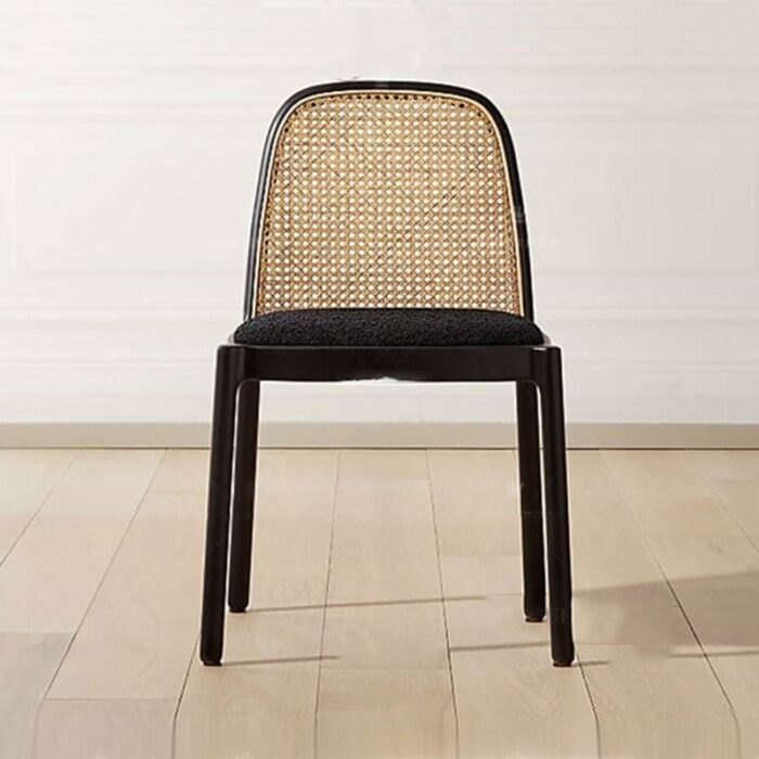 JJZXD Rattan Dining Chairs Designer Solid Wood Restaurant Chair Minimalist Backrest Single Chair Dining Room Furniture