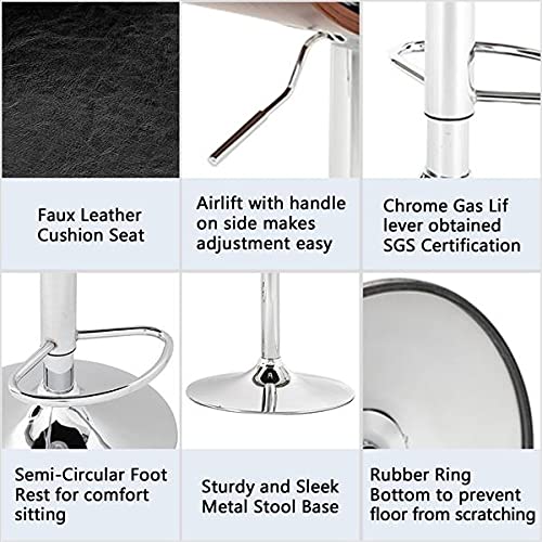 WALNUT 2Pcs Coffee Bar Stool Computer Chairs PU Leather Surface 360 Rotation Height Adjustable with Armrests Teak Color