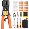 Proster RJ45 Crimp Tool Set All-in-one RJ45 Crimping Tool Kit with 50 PCS CAT6 Pass Through Connectors 50 PCS RJ45 Cat6 Protection Covers RJ45 Pa