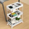 SPACEKEEPER Storage Trolley 3-Tier Rolling Utility Cart Slide Out Shelving Organization Shelf for Laundry Bathroom Kitchen with Small Containers