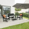 WODMB Rattan Garden Furniture Outdoor 4pcs Patio Sofa Set chairs Table w/Beige Cushion (Color : A, Size : One size)