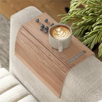EWART WOODS Sofa arm Tray Table Couch Bedside Wood Coaster Coffee Cup Foldable Protector mat tv Chair armrest Caddy end Tables Trays (Color 1.Lig