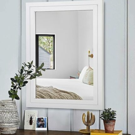 AAZZKANG Rustic Large Mirror Decorative Wooden Frame Wall Mirror 26"x18" for Farmhouse Bedroom Bathroom Dressing Room Home Decor