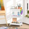 SOLEJAZZ 3-Tier Storage Trolley Cart Slide-out Rolling Utility Cart Mobile Storage Shelving Organizer for Kitchen, Bathroom, Laundry Room, Bedroo