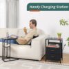 Yoobure Nightstand with Charging Station, Small Night Stand with Fabric Drawers and Storage Shelf for Bedrooms, Nightstands for Small Spaces, Bed