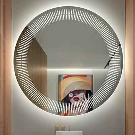 SkiPdr Bathroom round Led Dimmable Toilet Bathroom Mirror with Lamp, Household Makeup Wallmounted Defogging Mirror (60/70Cm), Bwhite Light,