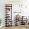 WOKKOW 10 Tiers Tall Shoe Rack for Closet Entryway 20-25 Pairs Shoe Closet Organizers and Storage Free Standing Shoe Shelf Shoe Storage with Hook